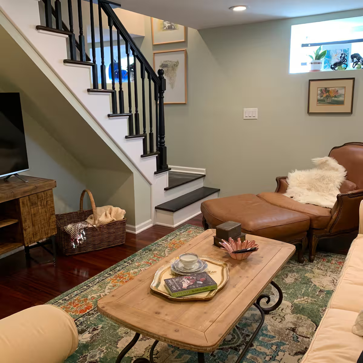 Living room and family room at Walnut Cottage